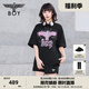 BOY LONDON【暗夜星辰】 秋季情侶款短袖燙鉆粉色老鷹T恤 N01003 黑色 S