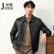 紀牧輕奢海寧頭層山羊皮真皮皮衣男士機車(chē)皮夾克翻領(lǐng)休閑秋季薄款外套 黑色 XL （175）