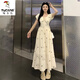 啄木鳥2025夏季新款印花法式甜美蝴蝶結(jié)泡泡連衣裙氣質(zhì)收腰顯瘦碎花長裙 MSM/杏色/甜美蝴蝶結(jié)泡泡袖連衣 3XL 建議 - 140-155斤