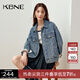 KBNE2024新款藍(lán)色長(zhǎng)袖直筒復(fù)古牛仔女士短外套氣質(zhì)寬松夾克春秋女 深藍(lán)色 XS