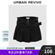 UR秋季新款女裝潮流休閑設(shè)計感腰帶牛仔短褲UWV840214 黑色 25