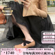 Ebonka品牌羊皮版方頭芭蕾舞鞋女外穿交叉豬鼻子淺口復古平底粗跟單鞋子 卡其色(粗跟) 37
