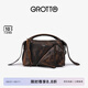 GROTTO個(gè)樂(lè)翻領(lǐng)包mini真皮輕便手提單肩斜挎包手機(jī)包小包禮物 焦木棕 mini