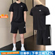 阿迪達(dá)斯（adidas）運(yùn)動(dòng)套裝男 25夏新款舒適透氣圓領(lǐng)短袖T恤休閑五分褲短褲 兩件套 黑/快干短袖+五分褲（帶內(nèi)襯） XL【180-185cm/170-180斤】