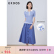 ERDOS 春夏桑蠶絲巴洛克珍珠扣小翻領(lǐng)抽條Polo領(lǐng)短袖女多巴胺針織衫 天青色 S 155/80A