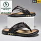 啄木鳥(niǎo)真皮46大碼拖鞋男人字拖夏季防滑耐磨潮牌穿休閑軟底沙灘涼鞋男47 棕色 42