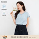 珂萊蒂爾女裝夏季通勤百搭訂鉆設(shè)計感別致圓領(lǐng)襯衫上衣 淡藍 L