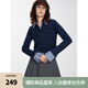 ELLE法式設(shè)計(jì)感撞色翻領(lǐng)喇叭袖針織衫女2025春季新款寬松氣質(zhì)上衣 藏青 L