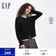 Gap女裝純羊毛羅紋拼接下擺針織衫開衫外套634177 黑色 170/88A(L) 亞洲尺碼