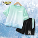 史努比兒童速干套裝夏季薄款男童涼感運動服2025新款中大童潮流痞帥童裝 綠藍漸變 努比字母AXS 140