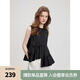 ELLE摩登釘珠荷葉邊無(wú)袖襯衫女2025夏季新款不規則設計感時(shí)髦小衫 黑色 S