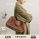 VANESSA HOGAN【高端線】VH女包知行公文包頭層植鞣牛皮單肩包大容量手提斜挎包 大號-可可紅棕 (附贈精美禮盒)