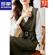 羅蒙連衣裙女2023年春秋新款時(shí)尚優(yōu)雅氣質(zhì)收腰顯瘦假兩件拼接翻領(lǐng)裙子 草綠色 L