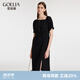 歌莉婭短袖連衣裙夏季新款氣質(zhì)通勤不對稱領(lǐng)抽褶收腰顯瘦裙子1C4C4K520 00B黑色 M