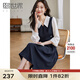 熙世界假兩件拼接連衣裙女2025秋新款氣質(zhì)優(yōu)雅撞色長(zhǎng)袖襯衫裙子 夜普藍(lán) L