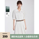 ELLE白色通勤風(fēng)襯衫連衣裙女2025夏季新款萊賽爾天絲收腰百褶短裙 白色 S