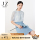 玖姿·安娜蔻輕熟優(yōu)雅OL風(fēng)蕾絲中長(zhǎng)款寬松假兩件連衣裙夏款 花淺藍(lán) L