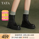 他她（TATA）厚底彈力瘦瘦靴女靴法式真皮秋冬短靴子新款7D243DD4 黑色 37