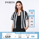 PORTS寶姿 春夏新品女裝圓領(lǐng)短袖袖條紋針織外套LA8J066FFT004 黑色條紋 S (4)