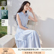 香影藍(lán)白條紋襯衫連衣裙女2025夏裝新款中長(zhǎng)款系帶收腰無(wú)袖襯衣裙 藍(lán)色 S 155/80A/85-95斤
