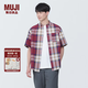 無印良品（MUJI）男式 馬德拉斯格紋紐扣領(lǐng)短袖襯衫男士襯衣外套純棉全棉 AC1W8A4S 紅色格紋 M （170/92A）