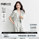 尚都比拉職場(chǎng)通勤女裝套裝夏季珍珠金屬扣V領(lǐng)短袖西裝小外套 米灰色 M 