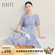 菲妮迪（FINITY）連衣裙2025年夏季新款簡(jiǎn)約氣質(zhì)優(yōu)雅印花短袖裙子女 藍(lán)色印花 XL