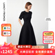 朗姿【Basic衣櫥】小香風(fēng)法式赫本風(fēng)波點(diǎn)裙子女夏新款連衣裙 黑色 S