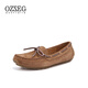 OZZEG澳洲豆豆鞋女春夏季真皮透氣休閑單鞋平底防滑孕婦鞋軟底一腳蹬懶 咖啡色（升級版） 38