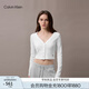 Calvin KleinJeans25早秋新款女士時(shí)尚辣妹ck經(jīng)典繡標(biāo)羅紋V領(lǐng)針織開衫47C204G YAA-月光白 S