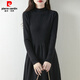 皮爾卡丹（pierre cardin）女士羊絨坑條毛衣裙2024冬季新款半高領(lǐng)配大衣針織連衣裙 黑色 L 小碼 80-125