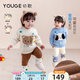 幼歌（YOUGE）嬰幼兒冬季新款寬松動(dòng)物毛絨玩偶毛衣加絨打底褲套裝潮 天空藍(lán)上衣 80 cm