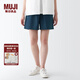 無印良品（MUJI）女式 水洗 平紋 短褲女夏 褲子 休閑短褲 多巴胺純棉全棉BEC27A3S 深藏青色 S 155/62A