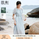 香影藍色法式圓領(lǐng)天絲連衣裙女2025夏季新款泡泡袖抽褶超好看裙子 航線(xiàn)藍 L 165/88A/110-125斤
