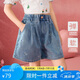 ASK JUNIOR蝴蝶結(jié)兒童褲子2025夏中大童牛仔短褲A字型熱褲女童 藍色  140 