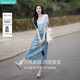 茵曼（INMAN）丁達爾漸變色圓領(lǐng)針織衫短袖T恤女裝2025夏季新款上衣 藍白條 XL