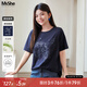 MsShe【天絲棉】大碼女裝2025夏裝胖mm高級感燙鉆閃粉印花短袖T恤 【鴿子印花】藏青藍色現(xiàn)貨 3XL