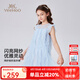 英氏（YEEHOO）女童連衣裙兒童裙子夏季清涼網(wǎng)紗公主裙夏裝新款優(yōu)雅透氣中大童裝 鳶尾花園-藍(lán)色 【純棉內(nèi)襯】 110 cm 【順豐包郵&極速達(dá)】