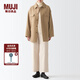 無印良品（MUJI）男女通用羊毛混立領中長大衣男式女式毛呢外套秋冬格雷系BDA16A2A 米色 L-XL