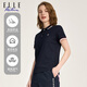 ELLE ACTIVE休閑運動(dòng)短袖POLO衫女通勤百搭撞色t恤女修身翻領(lǐng)上衣 藏青色 XL