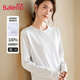 班尼路純棉長(cháng)袖t恤女春秋打底衫女裝新款寬松潮流小個(gè)子女生重磅上衣服 白#純色 【200G重磅純棉】 M
