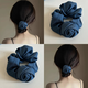 柏詩(shī)琳玫瑰心事牛仔玫瑰花朵發(fā)圈女扎丸子頭繩馬尾頭花后腦勺高級感發(fā)飾 深藍色單只