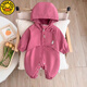 G.duck嬰兒衣服春裝春秋連體衣嬰幼兒寶寶連帽外出服外套沖鋒衣長(cháng)袖爬服 玫紅色 73cm 73 13斤以下的寶寶