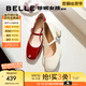 百麗（Belle）櫻桃琥珀同款櫻桃瑪麗珍鞋女25新真皮方頭氣質(zhì)單鞋D7L1DAQ5 珍珠米色 【宋雨琦/沈月/鄭合惠子同款】 37 (235mm)