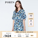 PORTS寶姿  新品女裝中袖中V領(lǐng)中袖印花連衣裙LN8D085HPT020 天蝕藍(lán)印花 XS (2)