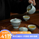 青澹汝窯茶具套裝禮品冰裂釉汝瓷整套茶杯茶壺禮盒裝陶瓷蝶舞芳菲套裝 蝶舞芳菲 5件 天青色