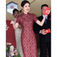帕絲特【婚慶禮服】喜婆婆蕾絲婚宴裝國風(fēng)盤扣短袖立領(lǐng)新連衣裙紅色XL
