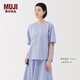 無印良品（MUJI）女式 涼感 短袖罩衫t恤上衣打底衫女款內(nèi)搭25年夏季女裝 涼感物語 薩克森藍(lán)條紋 L (165/88A)