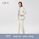【重磅真絲】OVV2022春夏新款女裝30MM重縐直筒開(kāi)衩休閑套裝西褲 米白11 S