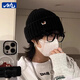 目丸男士帽子冬季小狗毛線帽男生冷帽針織帽秋冬棉帽女大頭圍2025新款 小狗-黑色